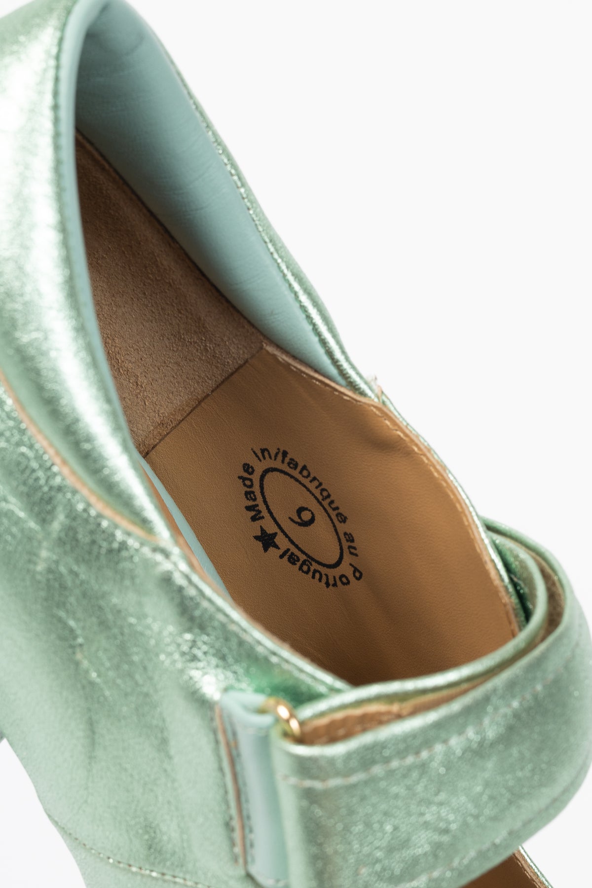 John Fluevog F-Trip Sol Green Metallic Mary Jane Pumps