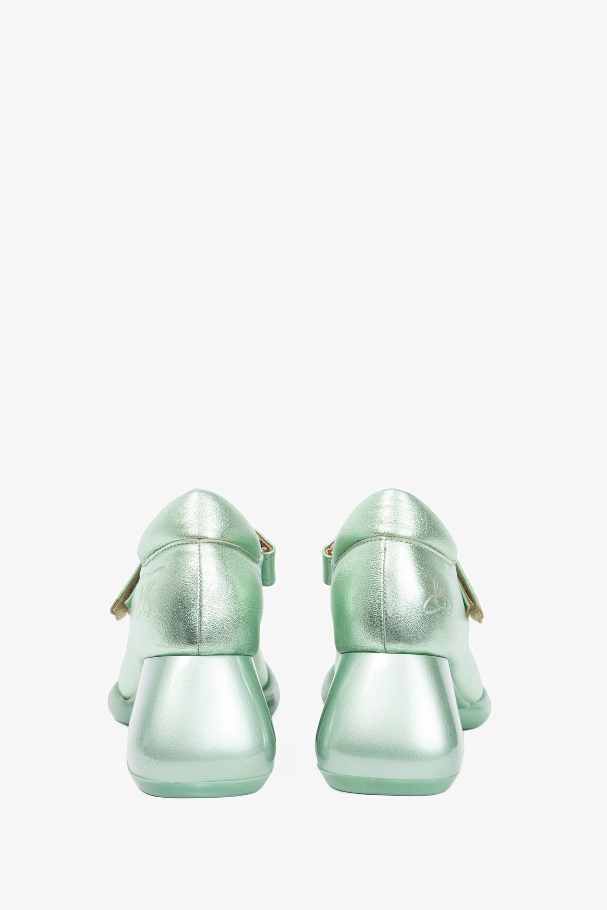 John Fluevog F-Trip Sol Green Metallic Mary Jane Pumps