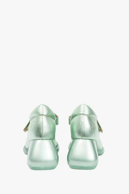 John Fluevog F-Trip Sol Green Metallic Mary Jane Pumps