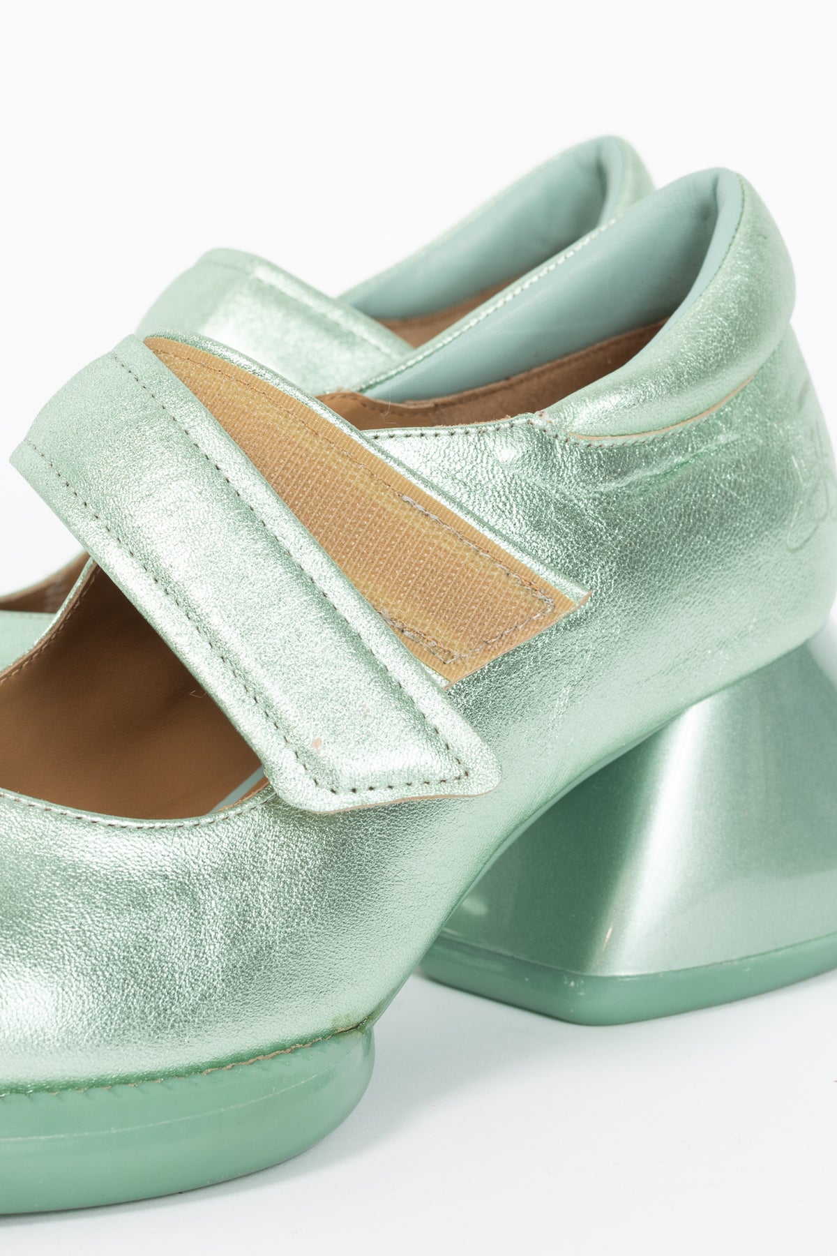 John Fluevog F-Trip Sol Green Metallic Mary Jane Pumps