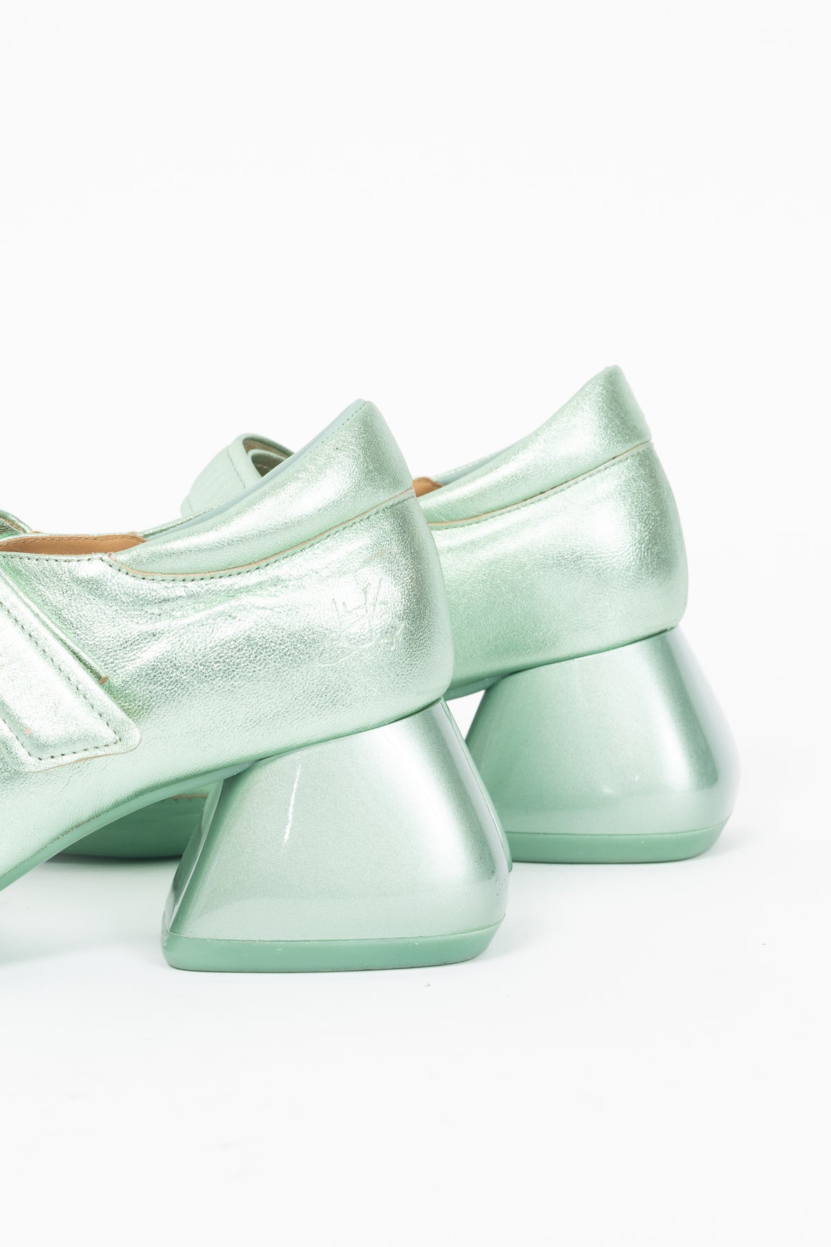 John Fluevog F-Trip Sol Green Metallic Mary Jane Pumps