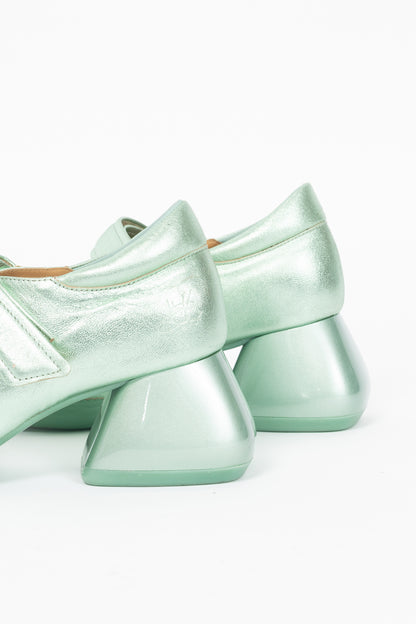 John Fluevog F-Trip Sol Green Metallic Mary Jane Pumps