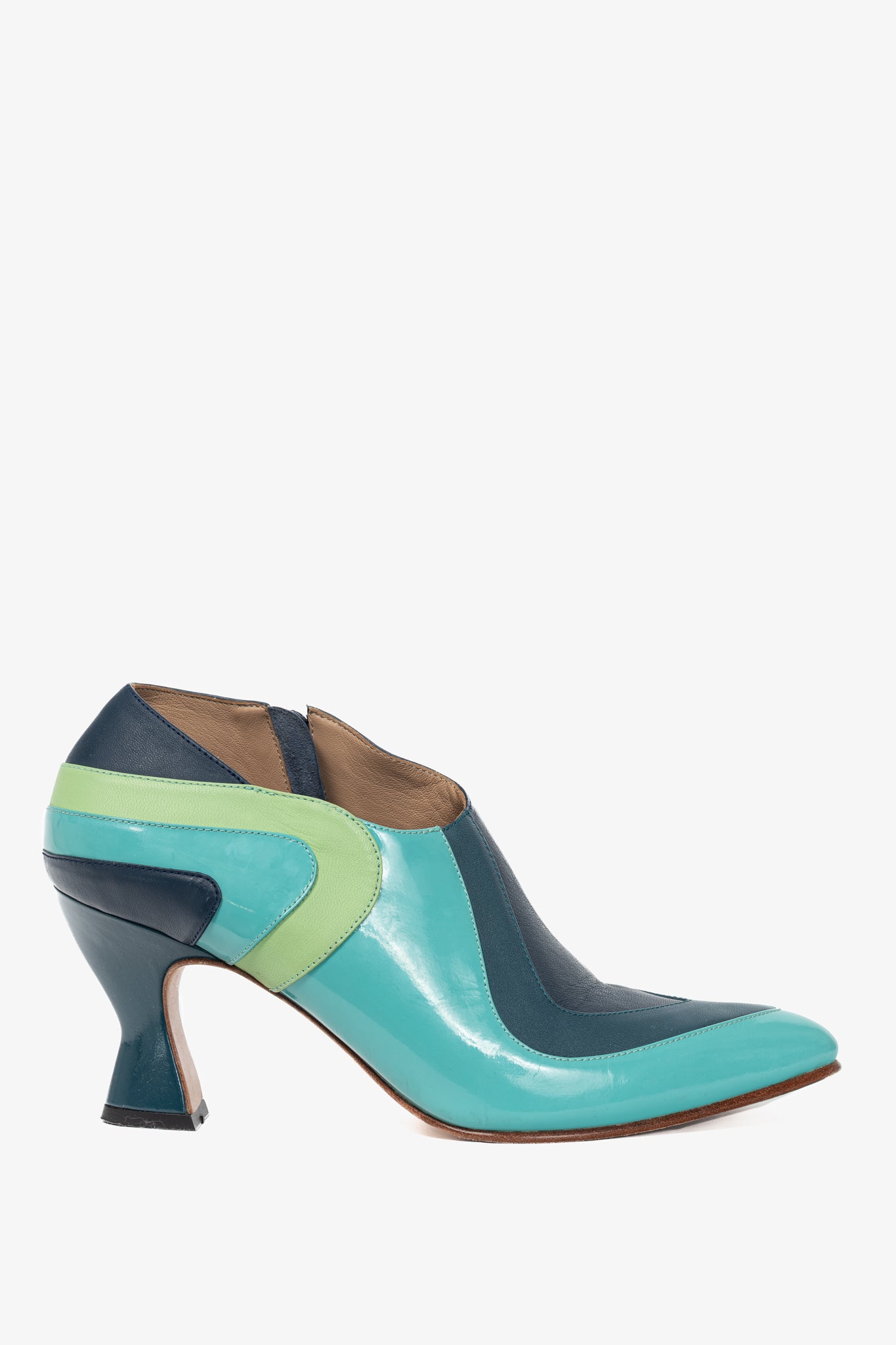 John Fluevog Amadeus Blue & Green Layered Leather Heels