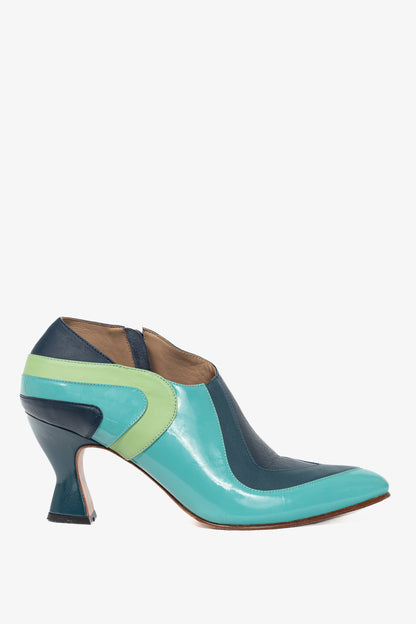 John Fluevog Amadeus Blue & Green Layered Leather Heels
