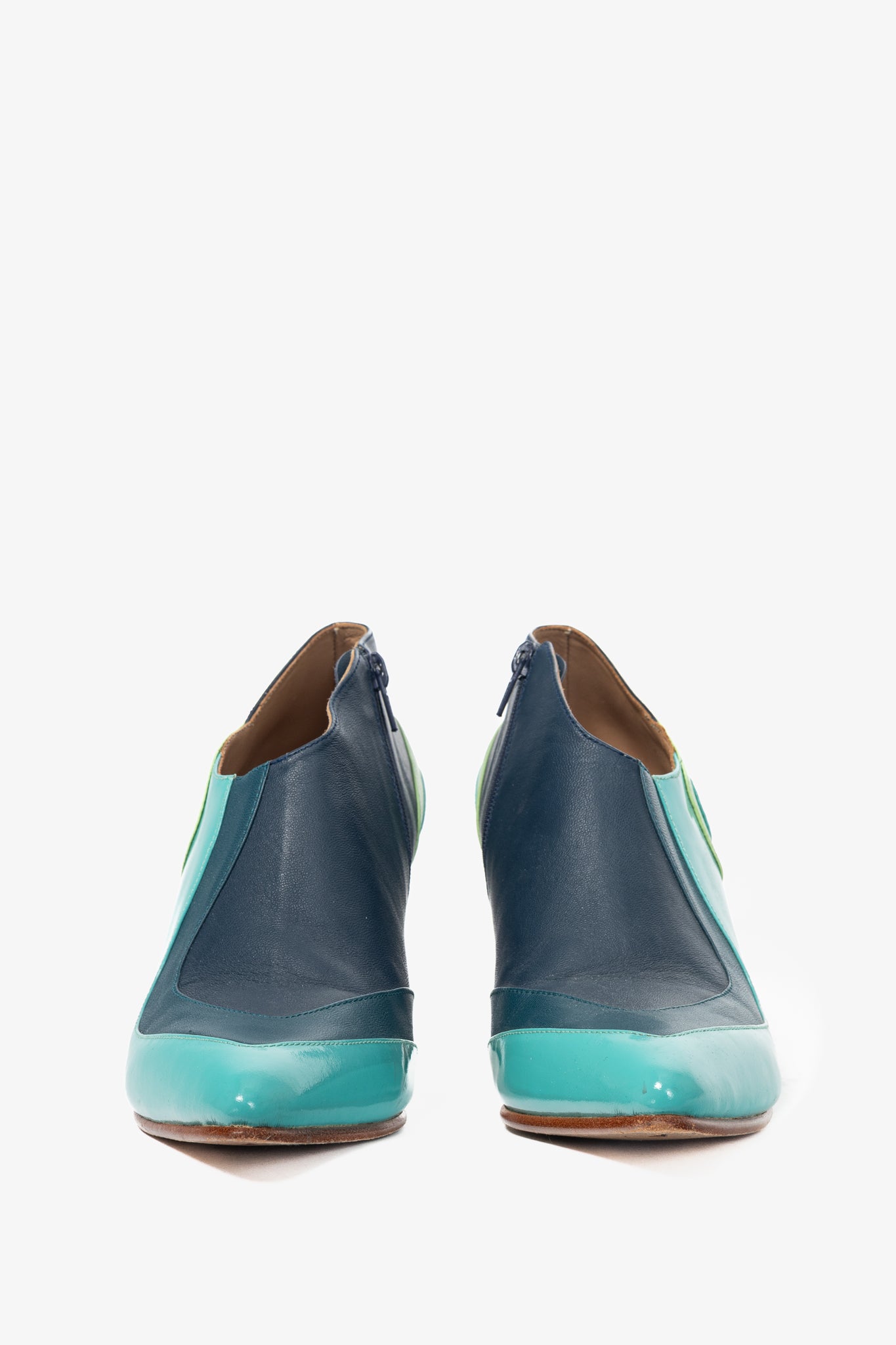 John Fluevog Amadeus Blue & Green Layered Leather Heels