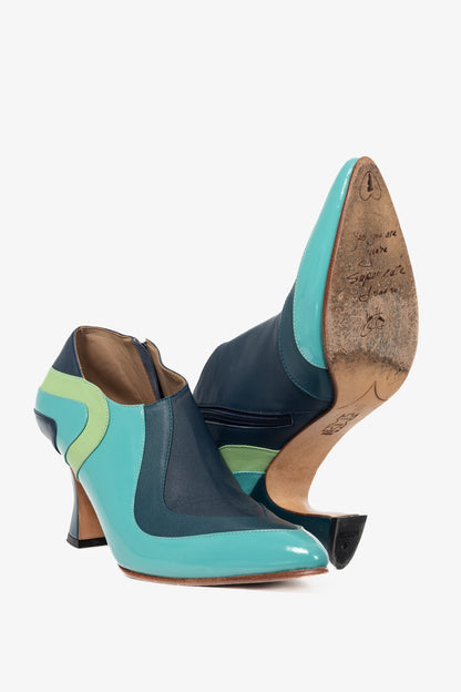 John Fluevog Amadeus Blue & Green Layered Leather Heels