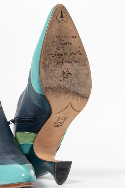 John Fluevog Amadeus Blue & Green Layered Leather Heels