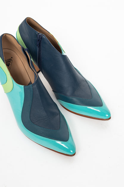 John Fluevog Amadeus Blue & Green Layered Leather Heels