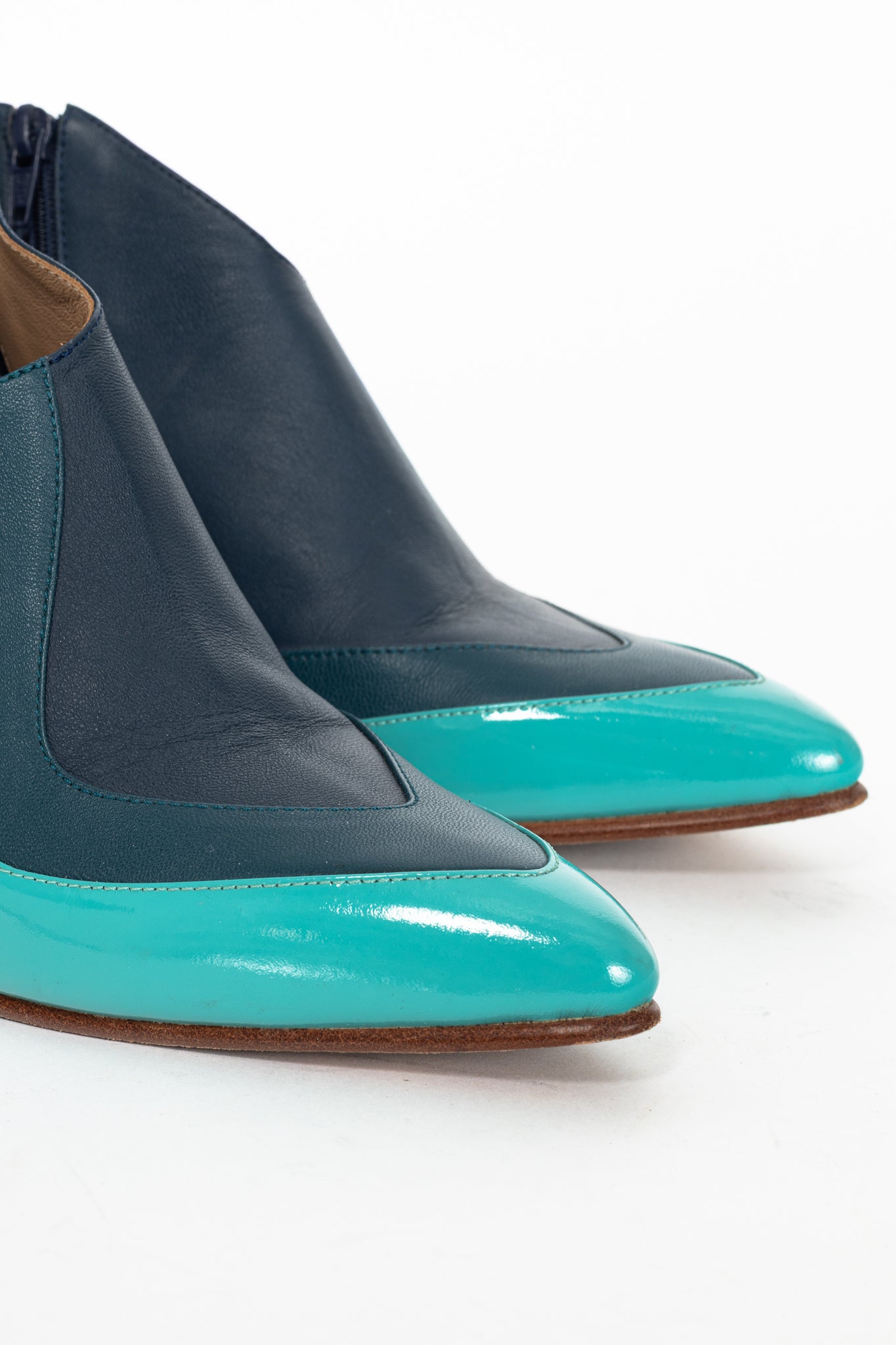 John Fluevog Amadeus Blue & Green Layered Leather Heels