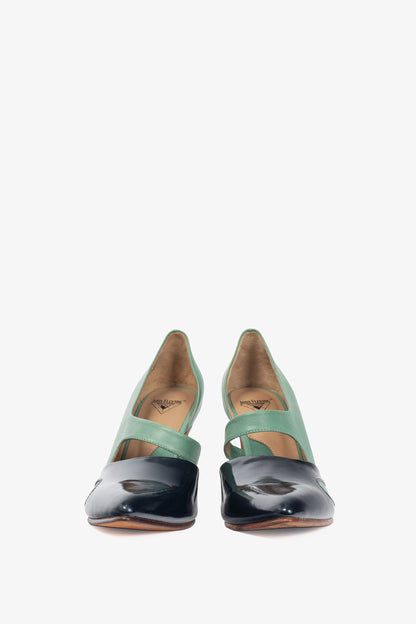 John Fluevog Big Presence Earhart Aqua Asymmetrical D'Orsay Colour-Block Pumps