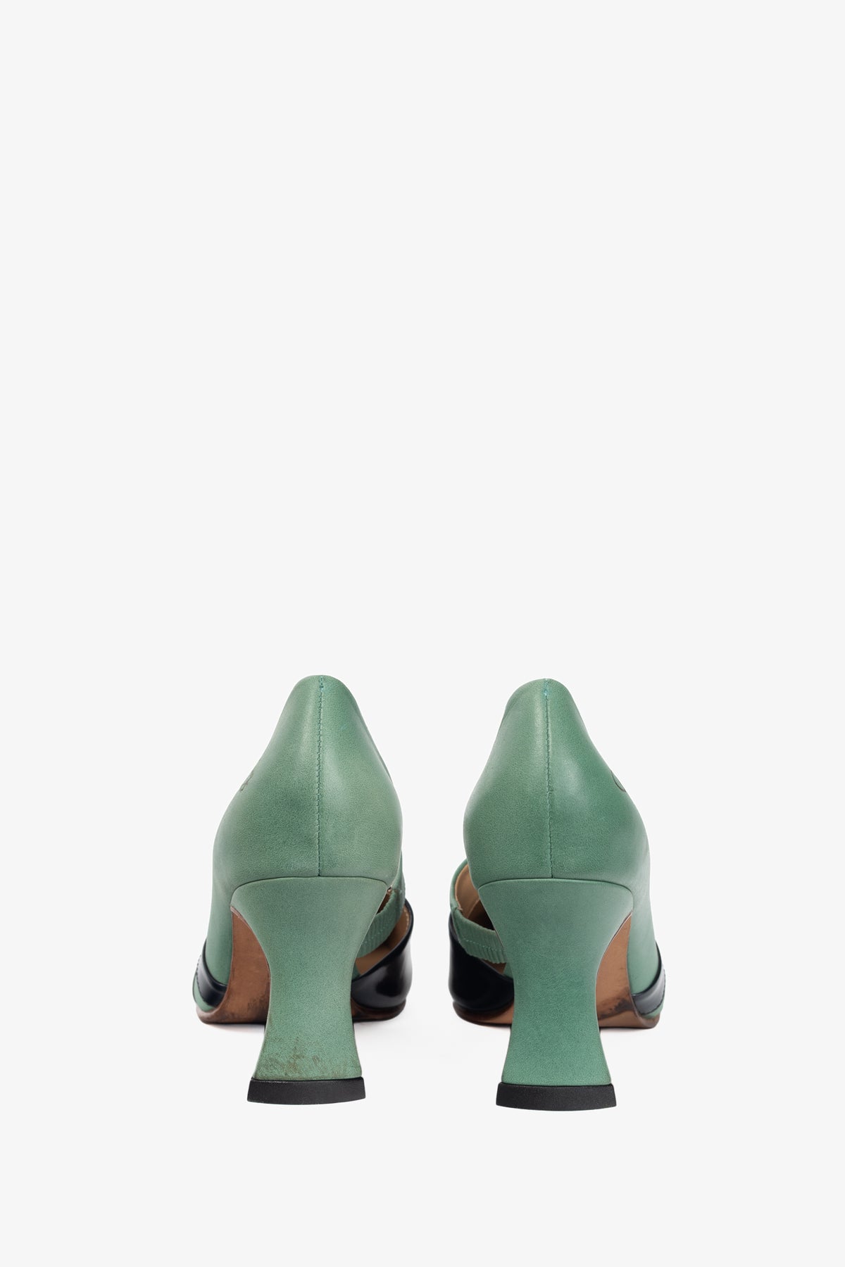 John Fluevog Big Presence Earhart Aqua Asymmetrical D'Orsay Colour-Block Pumps