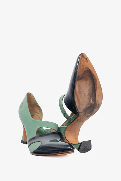 John Fluevog Big Presence Earhart Aqua Asymmetrical D'Orsay Colour-Block Pumps