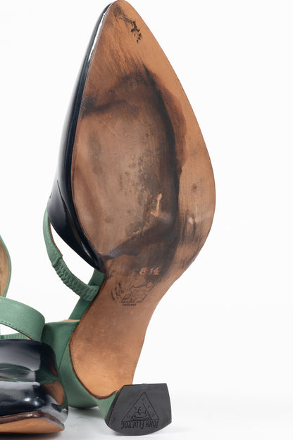 John Fluevog Big Presence Earhart Aqua Asymmetrical D'Orsay Colour-Block Pumps