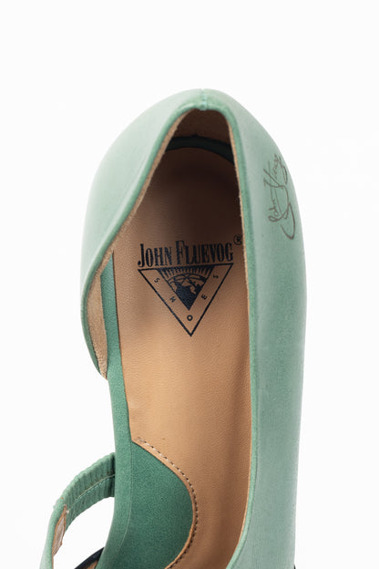 John Fluevog Big Presence Earhart Aqua Asymmetrical D'Orsay Colour-Block Pumps