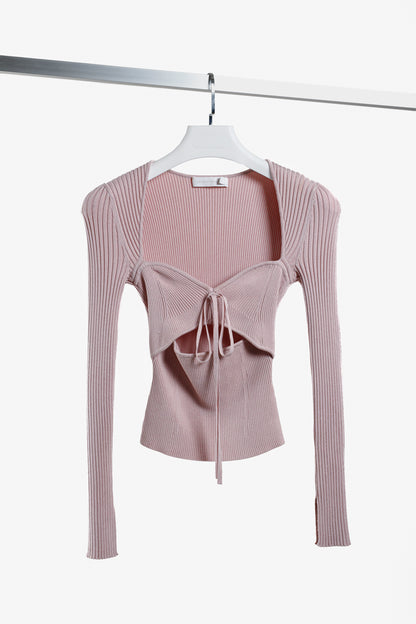 Jonathan Simkhai Pink Ribbed Sweetheart Top