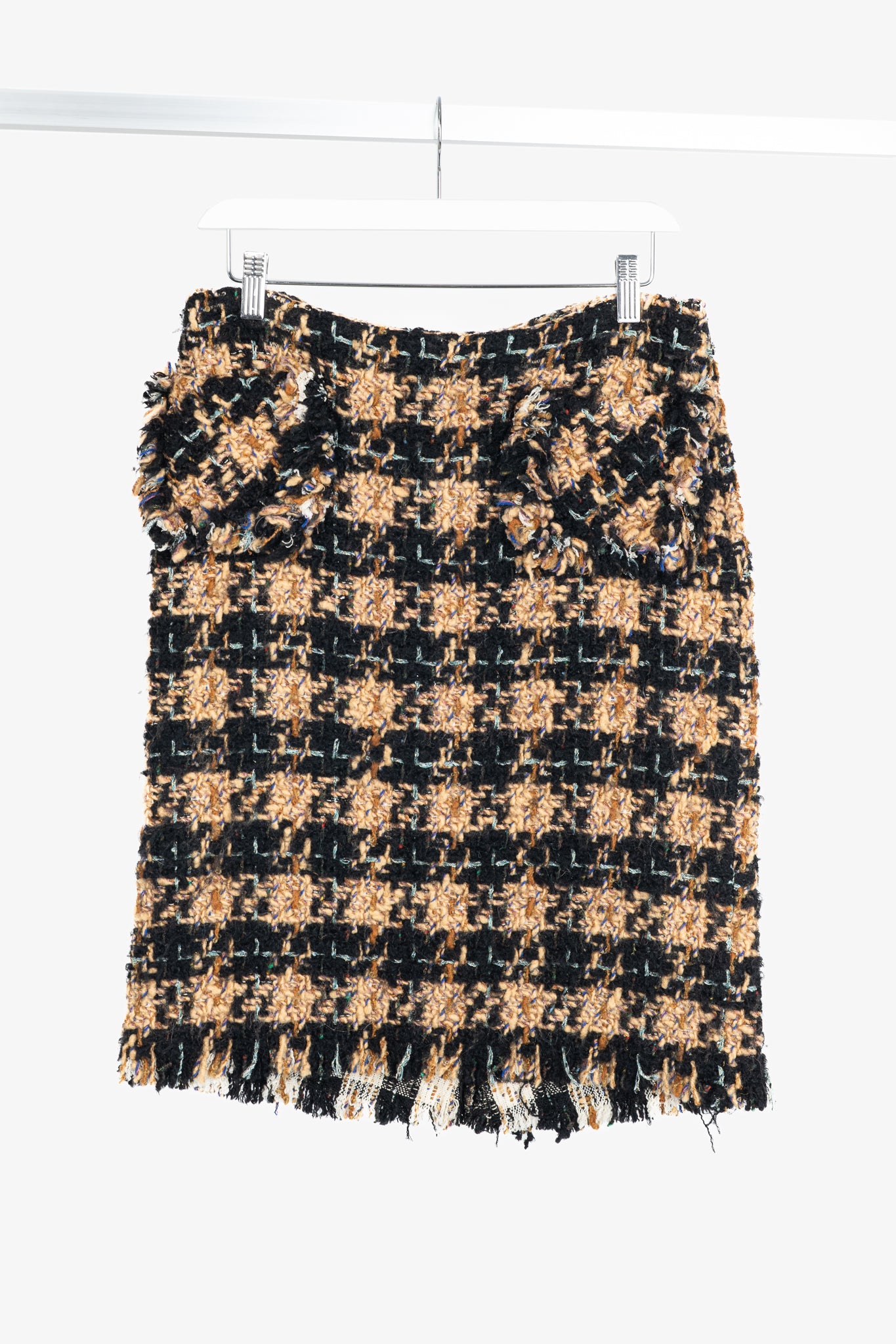 Junya Watanabe Comme des Garcons Orange & Black Lurex Check-Tweed Pencil Skirt
