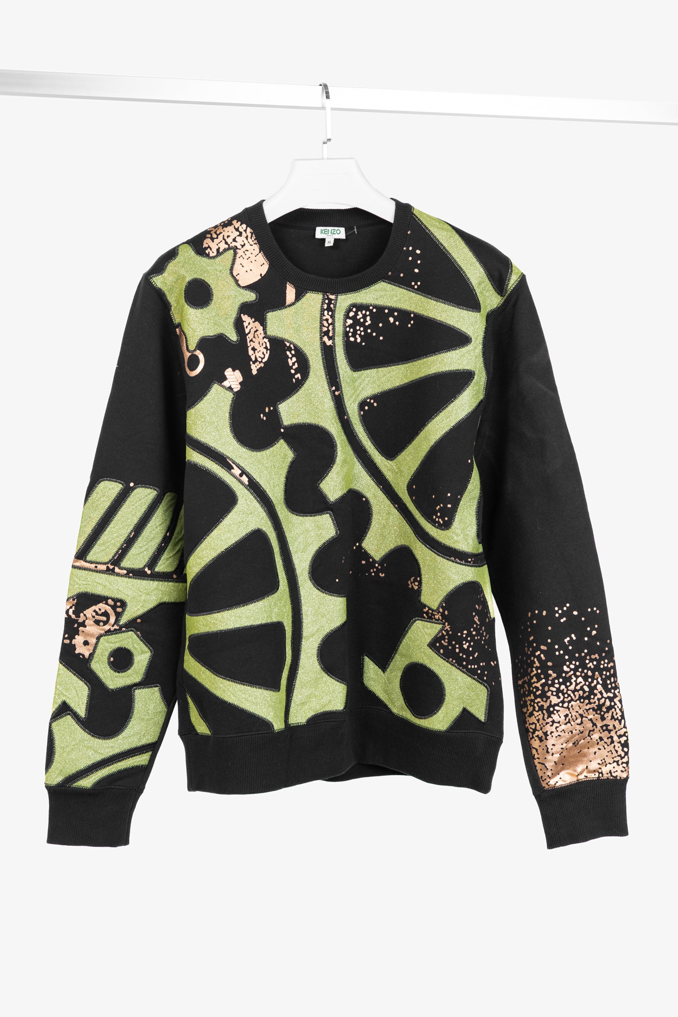 Kenzo Black & Green Gear-Patch Cotton Sweatshirt