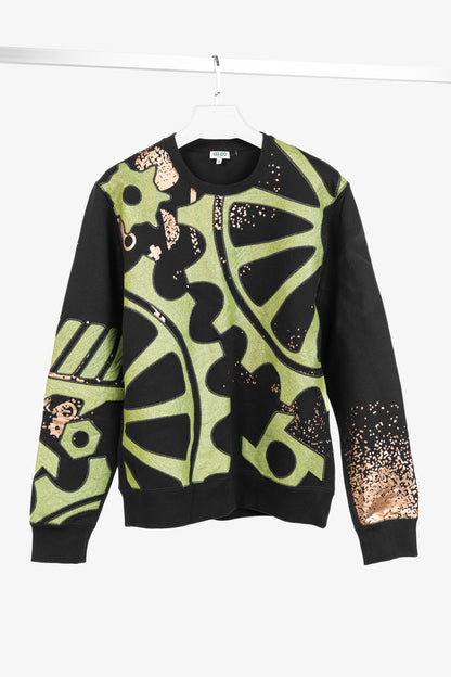 Kenzo Black & Green Gear-Patch Cotton Sweatshirt