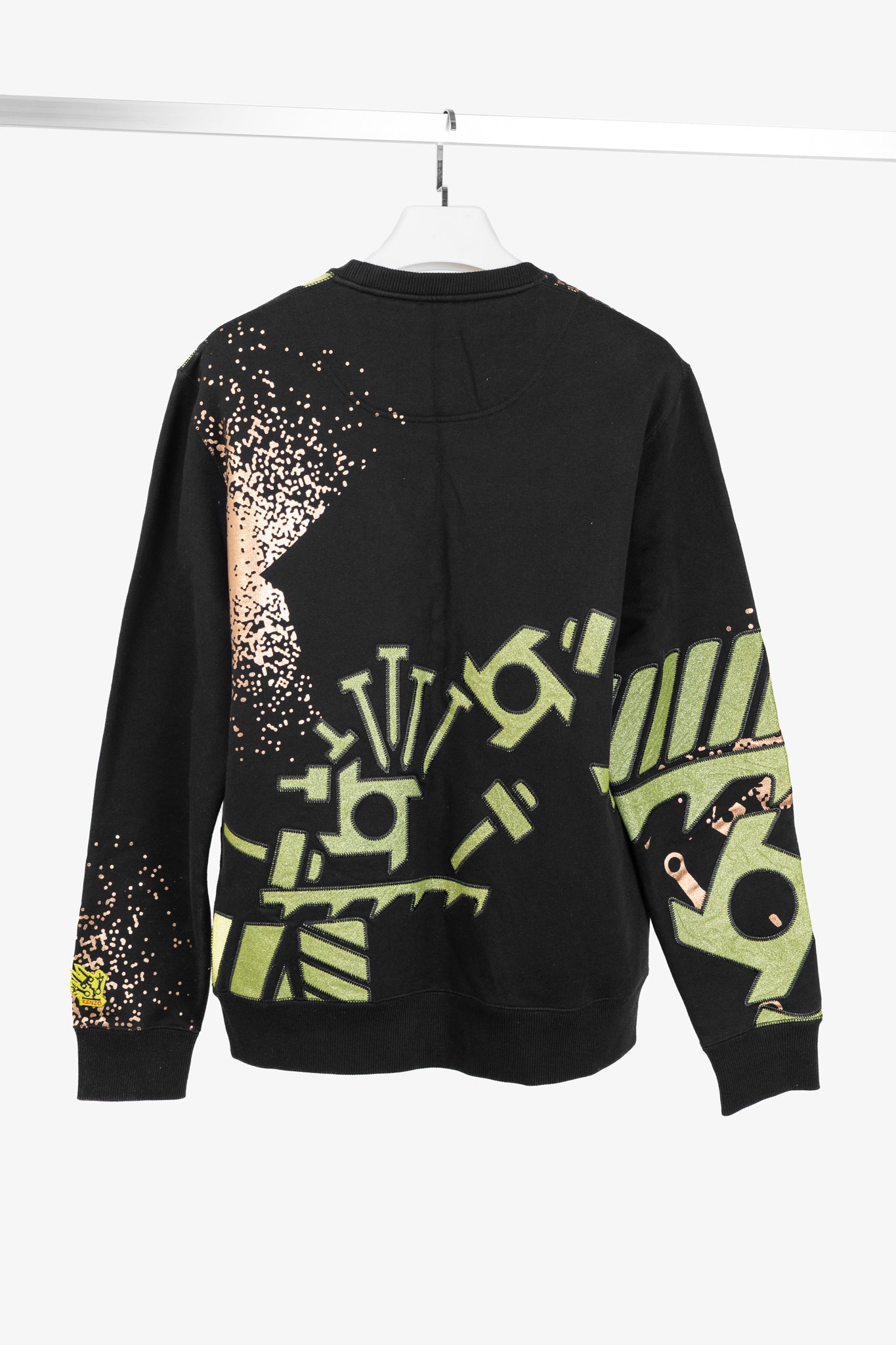 Kenzo Black & Green Gear-Patch Cotton Sweatshirt