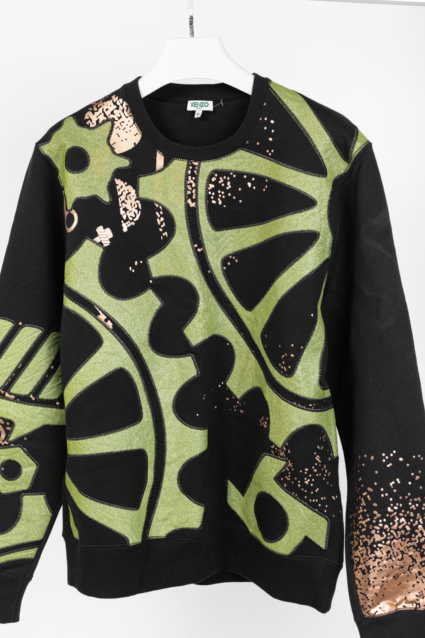 Kenzo Black & Green Gear-Patch Cotton Sweatshirt