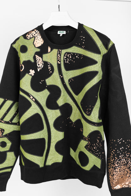 Kenzo Black & Green Gear-Patch Cotton Sweatshirt