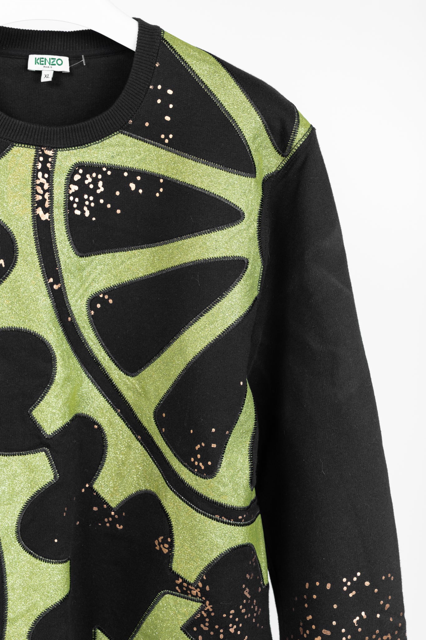 Kenzo Black & Green Gear-Patch Cotton Sweatshirt