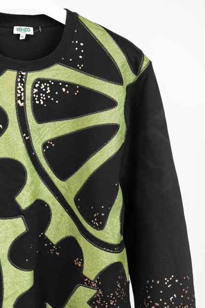 Kenzo Black & Green Gear-Patch Cotton Sweatshirt
