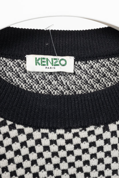 Kenzo Grey Wool-Blend Gear Jacquard Sweater