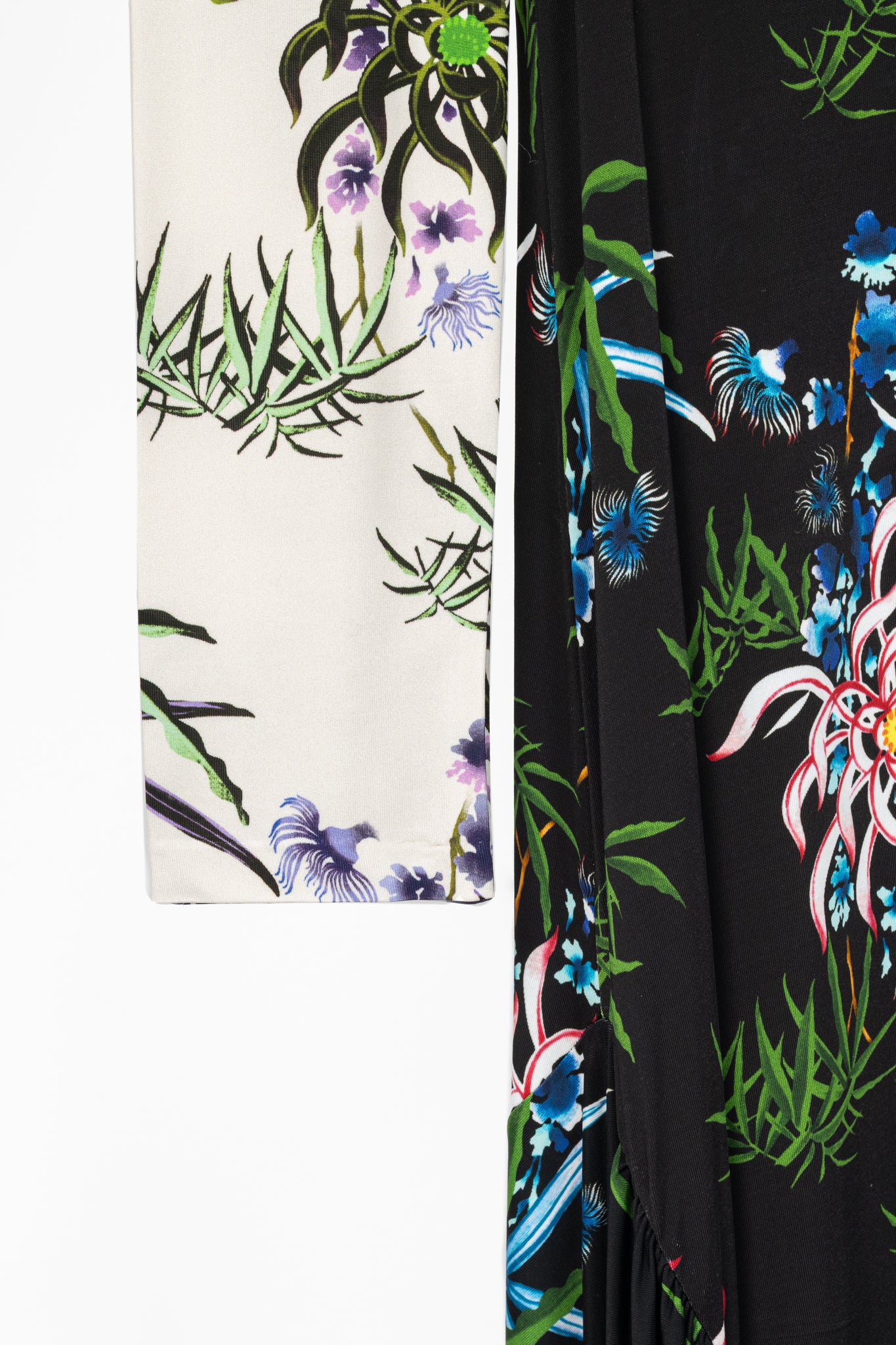 Kenzo SS20 Black Sea Lily Long Sleeve Asymmetrical Midi Dress