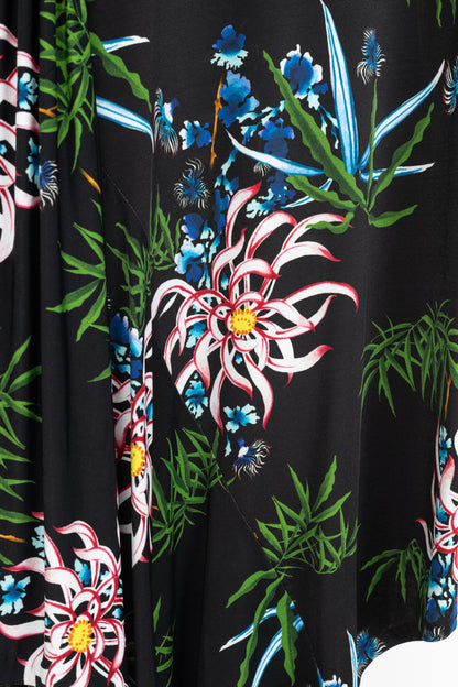 Kenzo SS20 Black Sea Lily Long Sleeve Asymmetrical Midi Dress