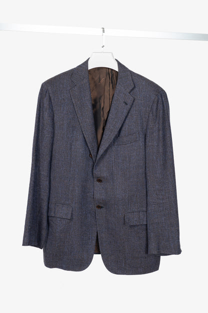 Kiton Indigo Silk. Linen & Cashmere-Blend Blazer