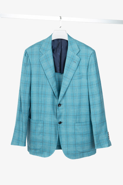 Kiton Blue Check Cashmere & Silk Flannel Blazer