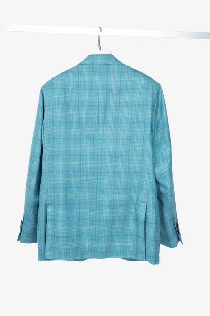 Kiton Blue Check Cashmere & Silk Flannel Blazer