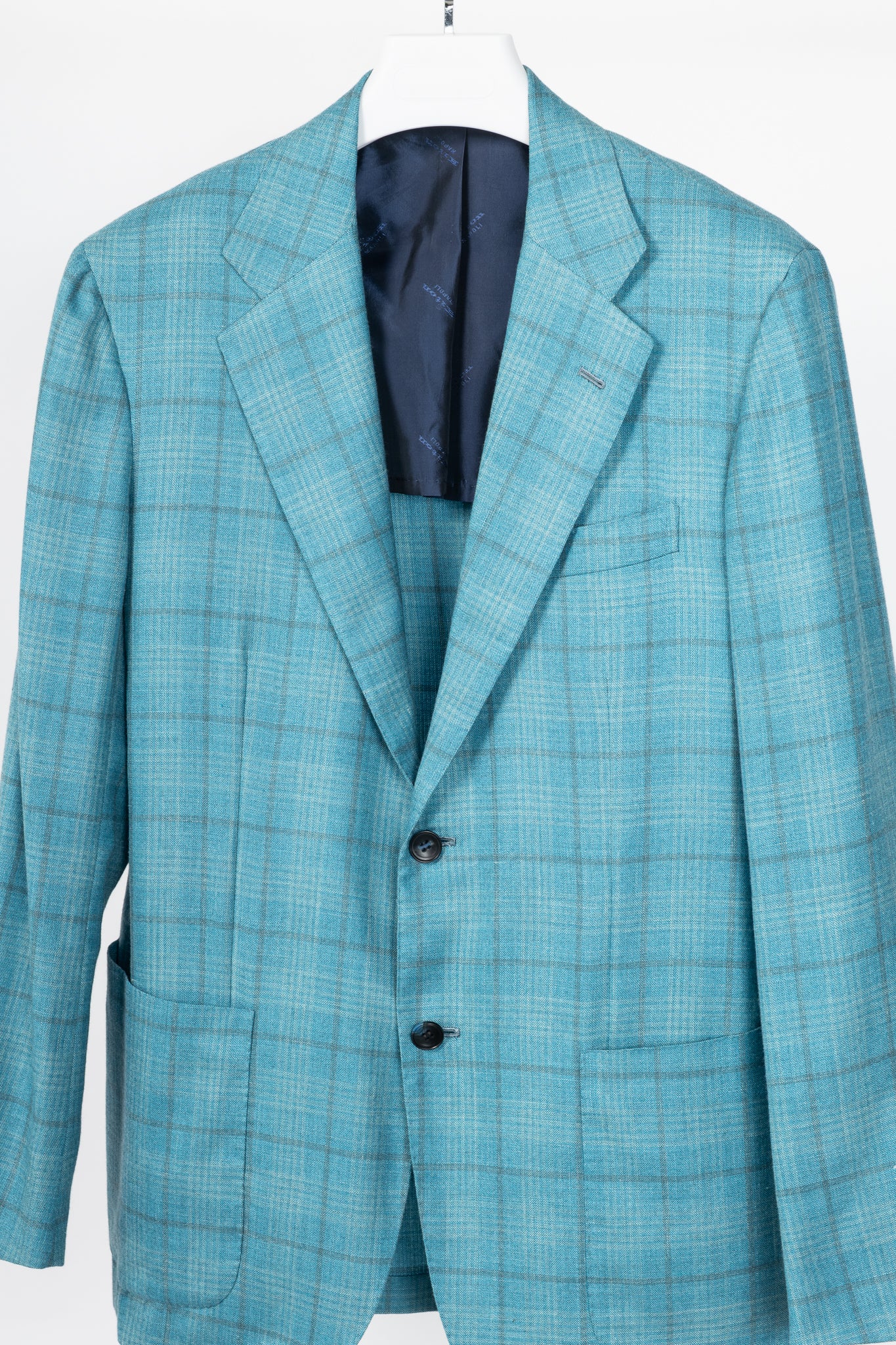 Kiton Blue Check Cashmere & Silk Flannel Blazer