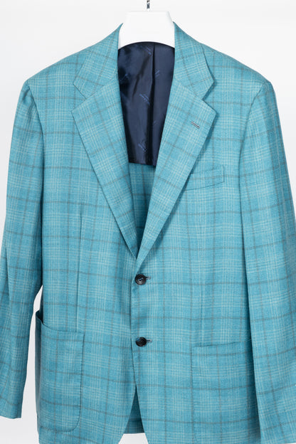 Kiton Blue Check Cashmere & Silk Flannel Blazer