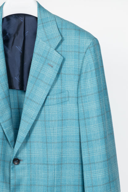 Kiton Blue Check Cashmere & Silk Flannel Blazer
