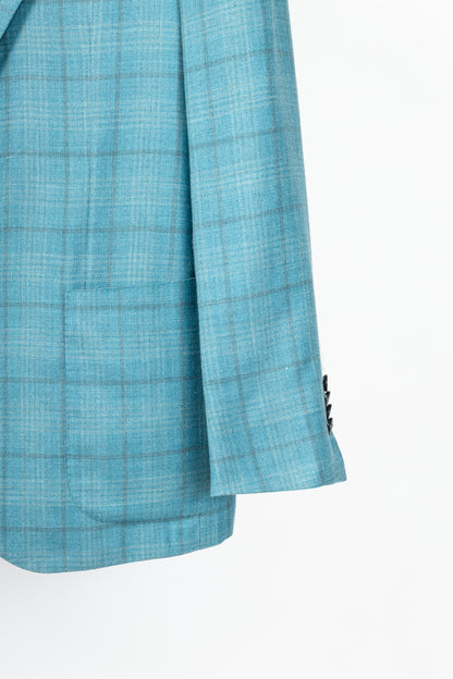 Kiton Blue Check Cashmere & Silk Flannel Blazer