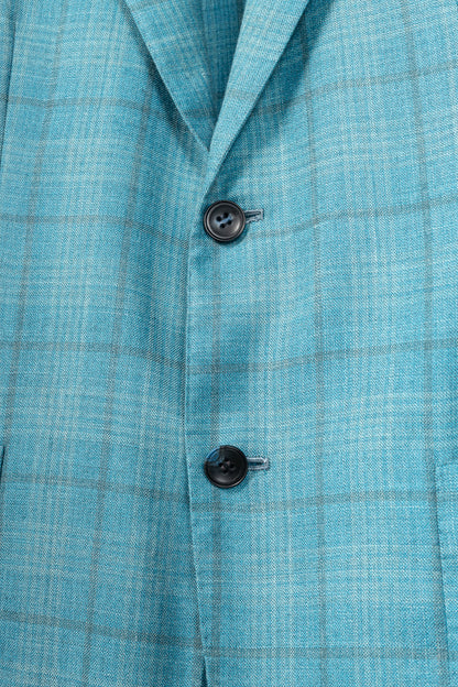 Kiton Blue Check Cashmere & Silk Flannel Blazer