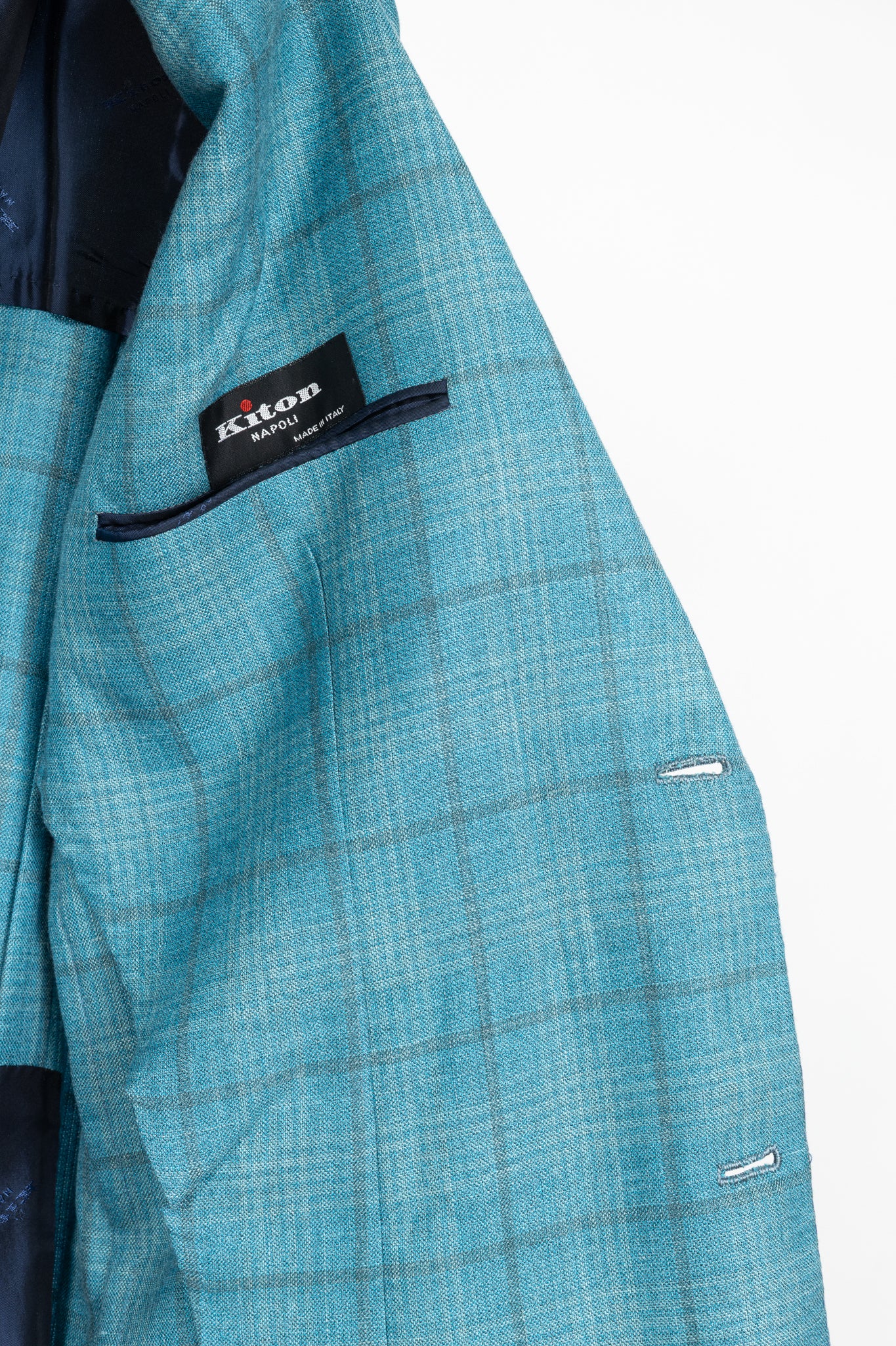 Kiton Blue Check Cashmere & Silk Flannel Blazer