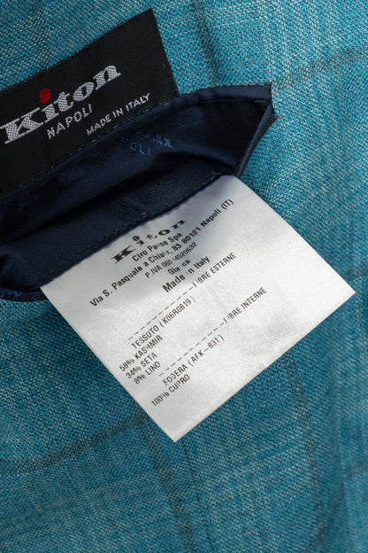 Kiton Blue Check Cashmere & Silk Flannel Blazer