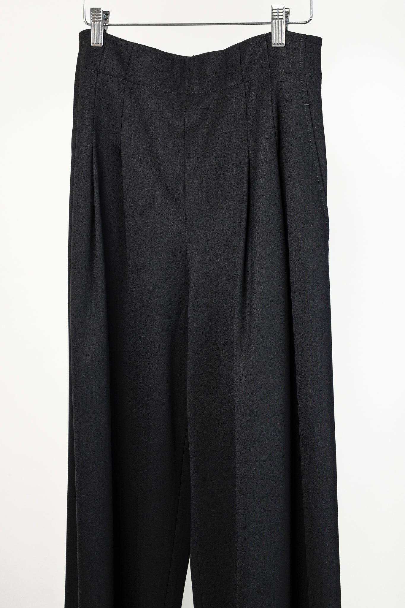 Lafayette 148 Black Pleated Front Wide Wool Pant