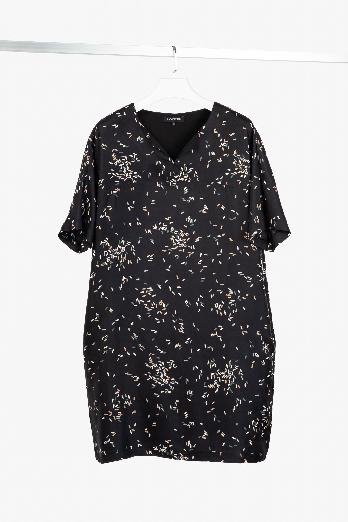 Lafayette 148 Thoren Black Silk Sprinkles-Print Shift Dress