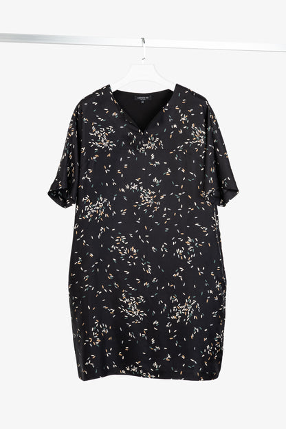 Lafayette 148 Thoren Black Silk Sprinkles-Print Shift Dress