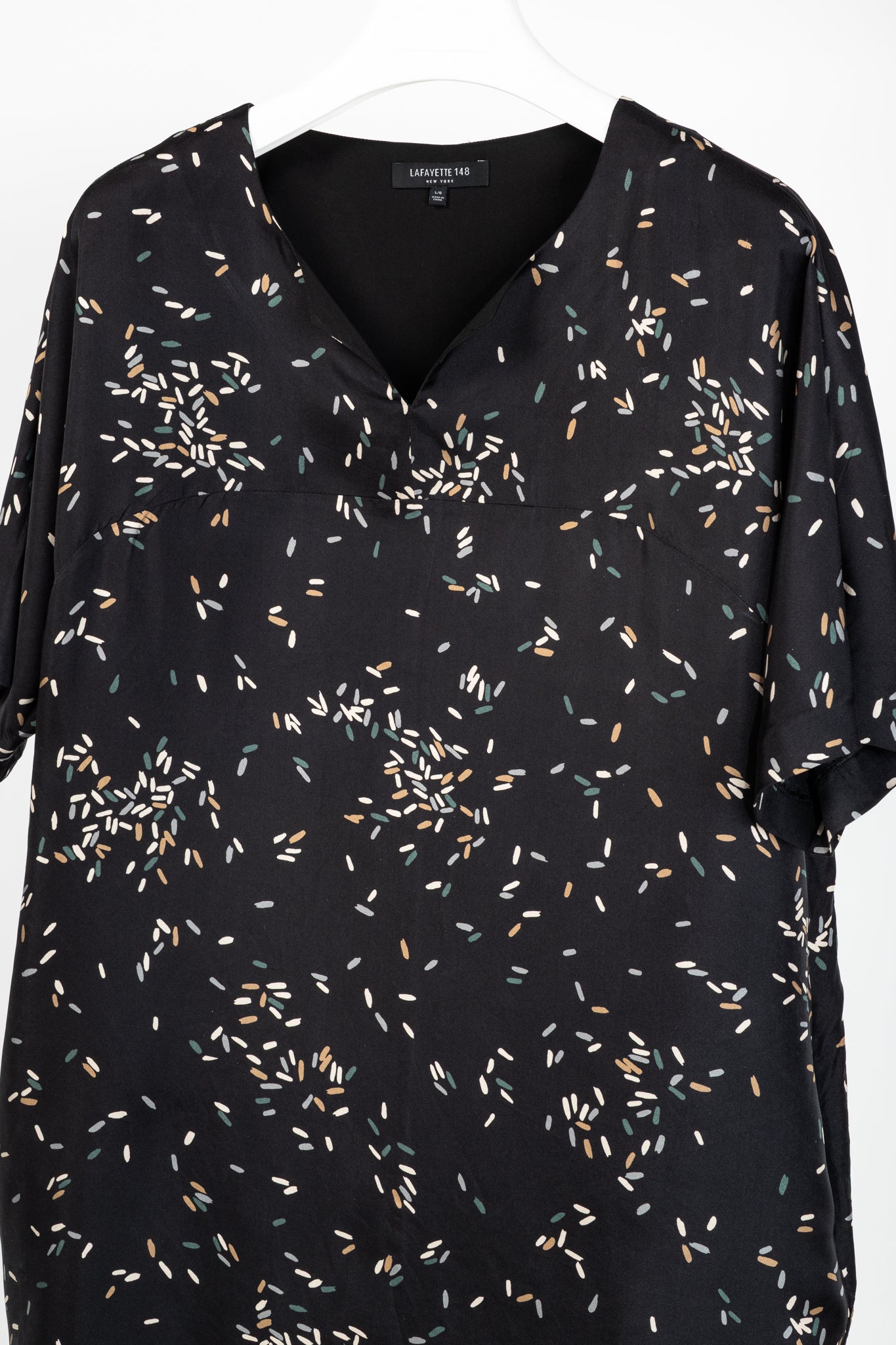 Lafayette 148 Thoren Black Silk Sprinkles-Print Shift Dress