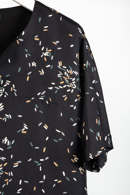 Lafayette 148 Thoren Black Silk Sprinkles-Print Shift Dress