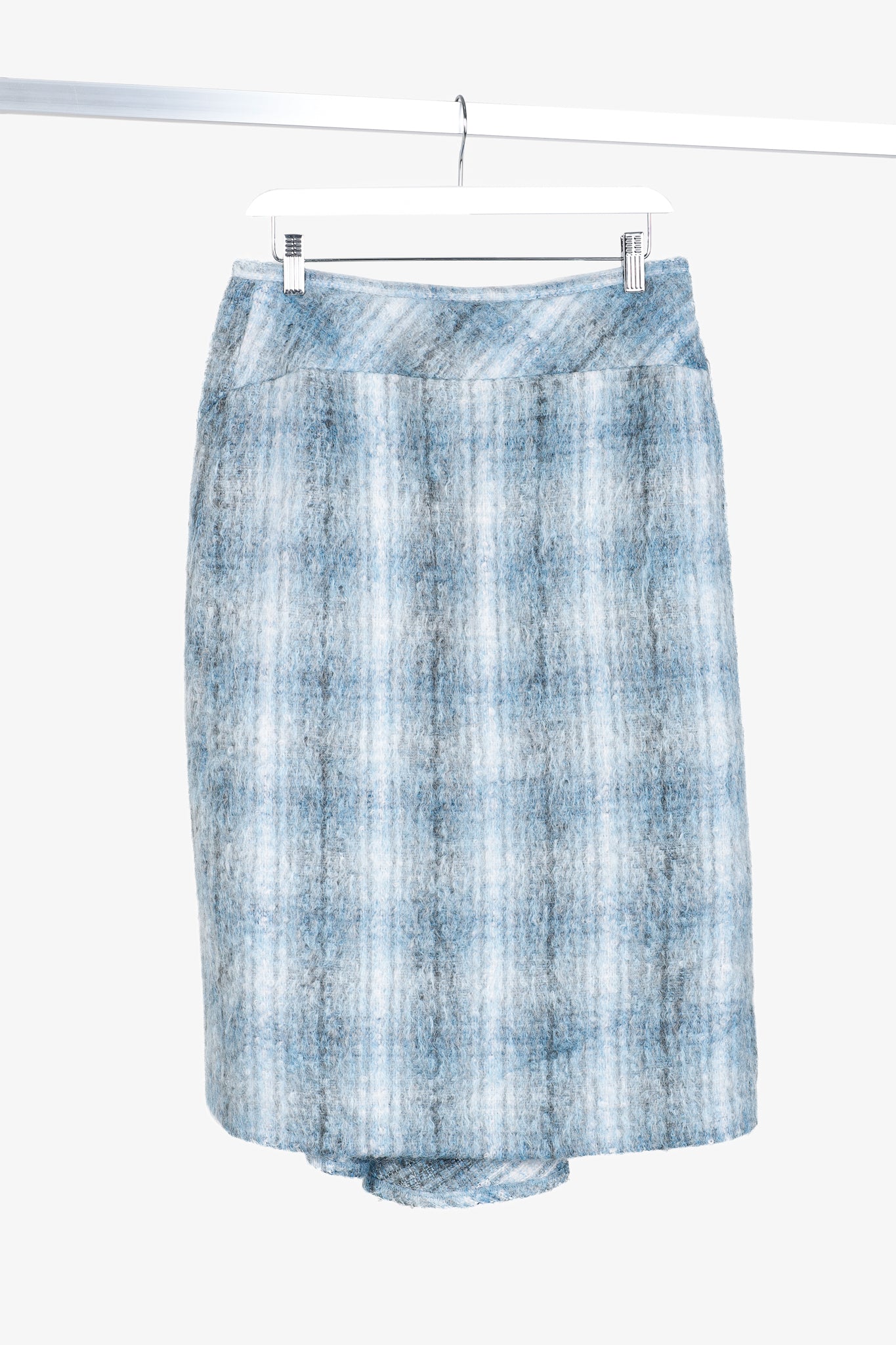 Lafayette 148 Blue Mohair Blurred Tartan Trumpet Skirt