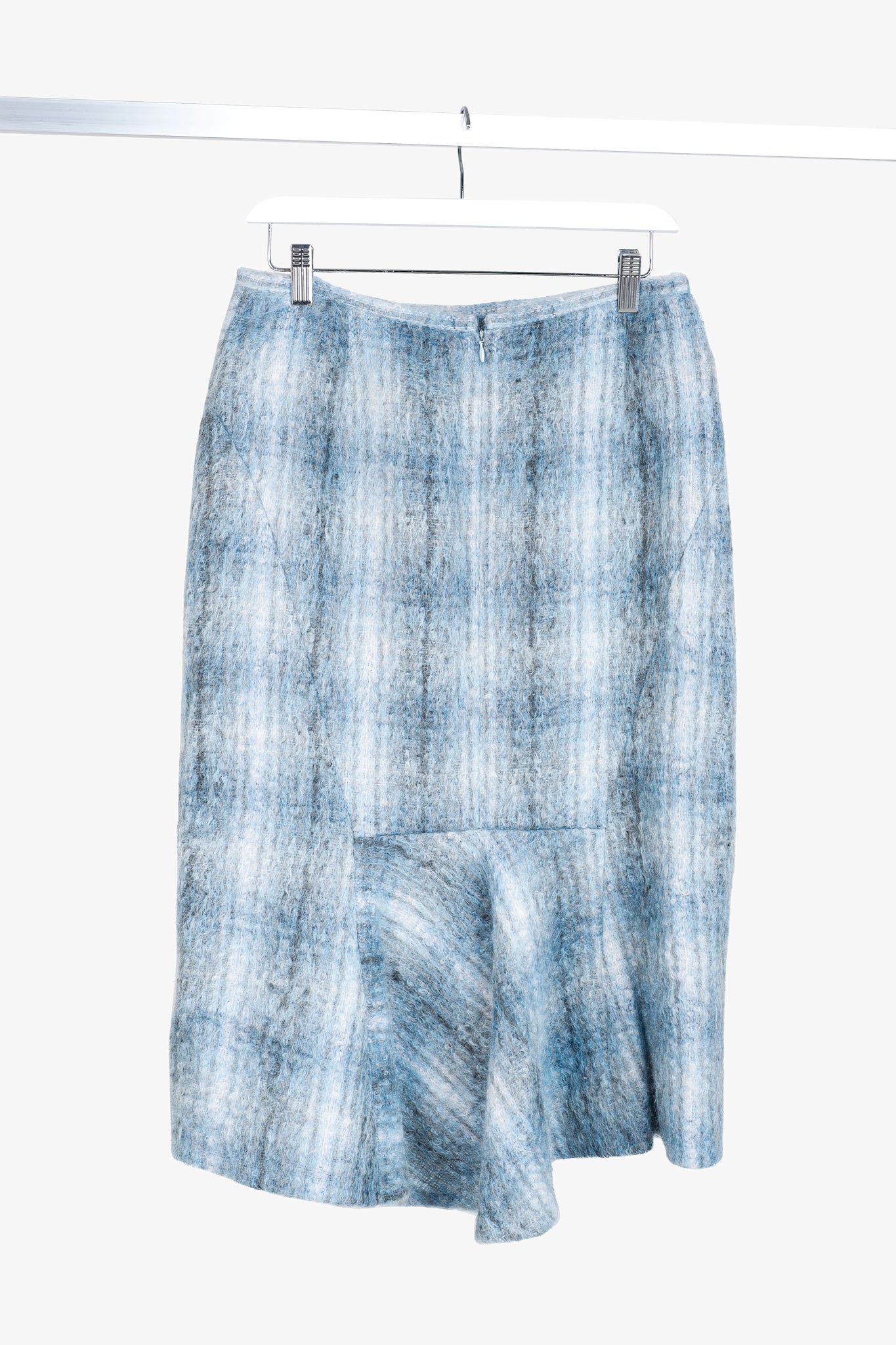 Lafayette 148 Blue Mohair Blurred Tartan Trumpet Skirt