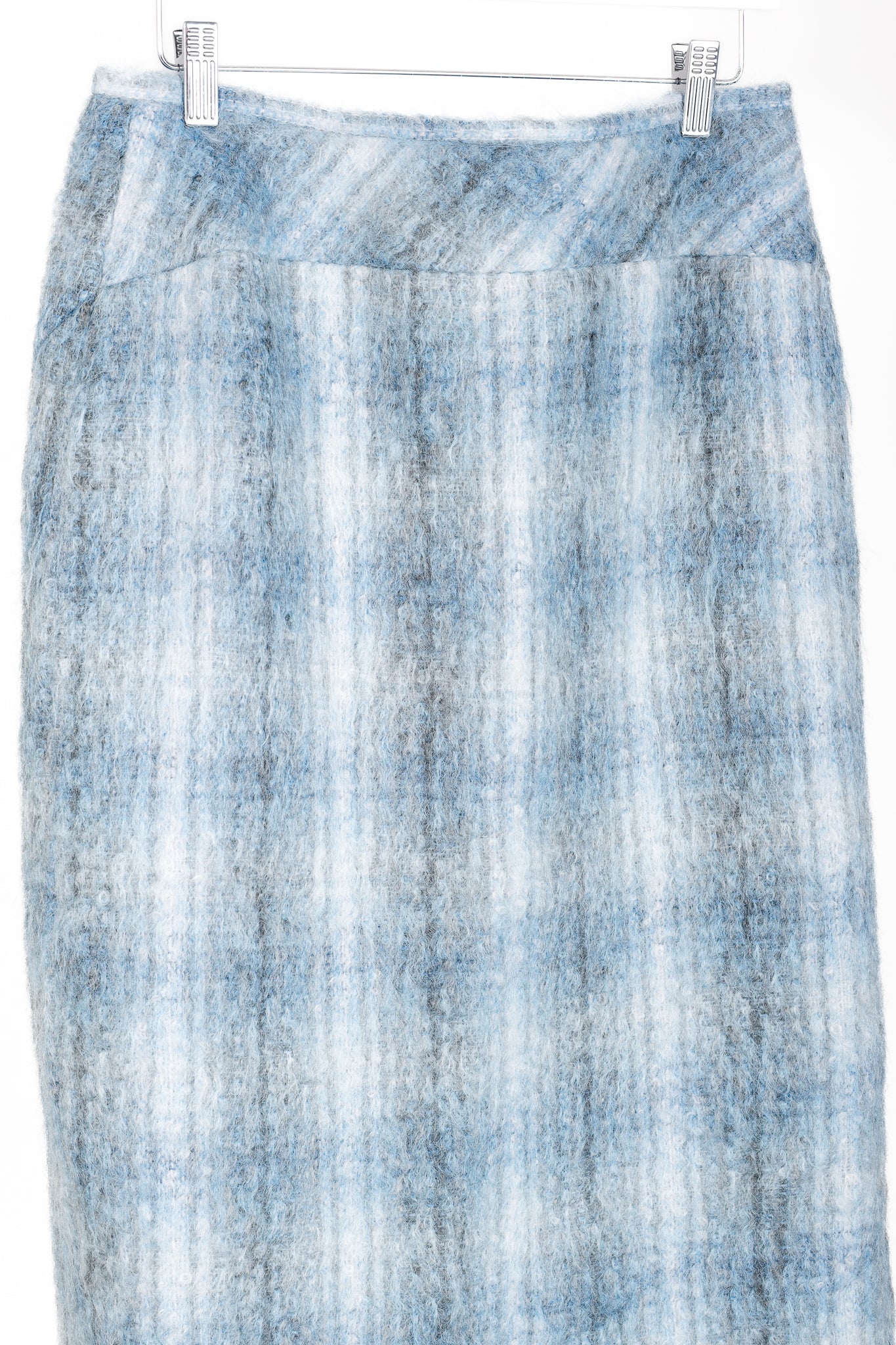 Lafayette 148 Blue Mohair Blurred Tartan Trumpet Skirt