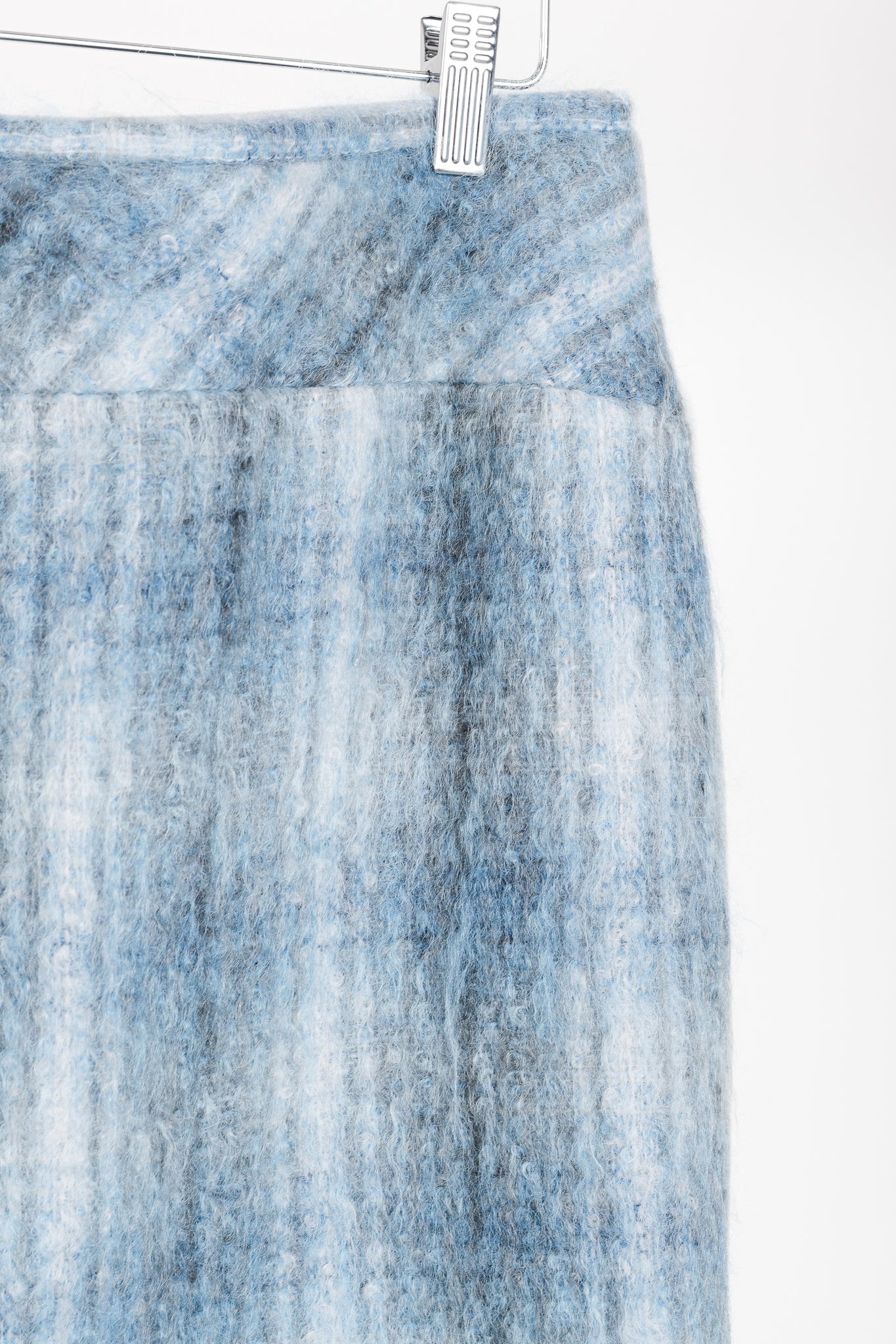 Lafayette 148 Blue Mohair Blurred Tartan Trumpet Skirt