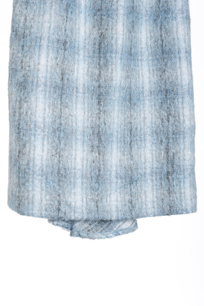 Lafayette 148 Blue Mohair Blurred Tartan Trumpet Skirt